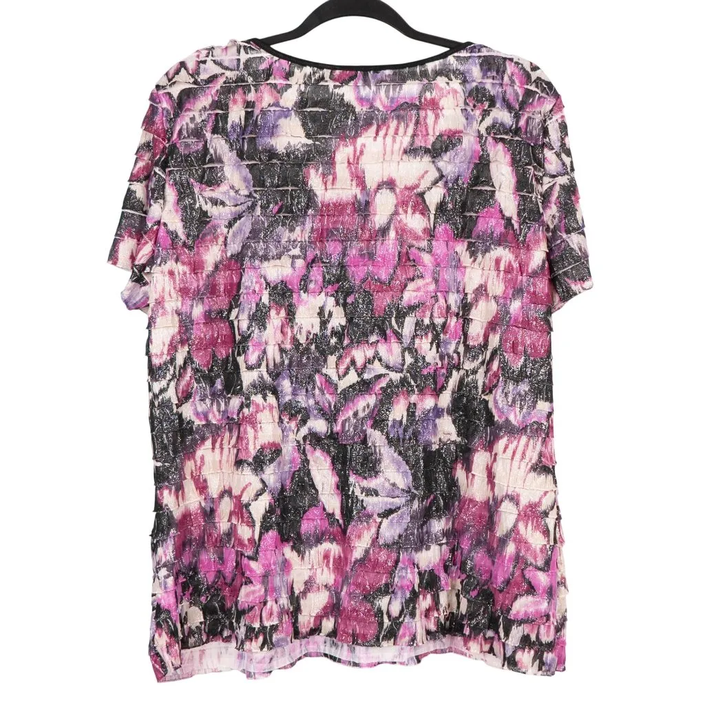 Notations Ruffle Sparkle Shirt XL Womens NEW Floral Pink Purple Y2K Short Sleeve - Image 5