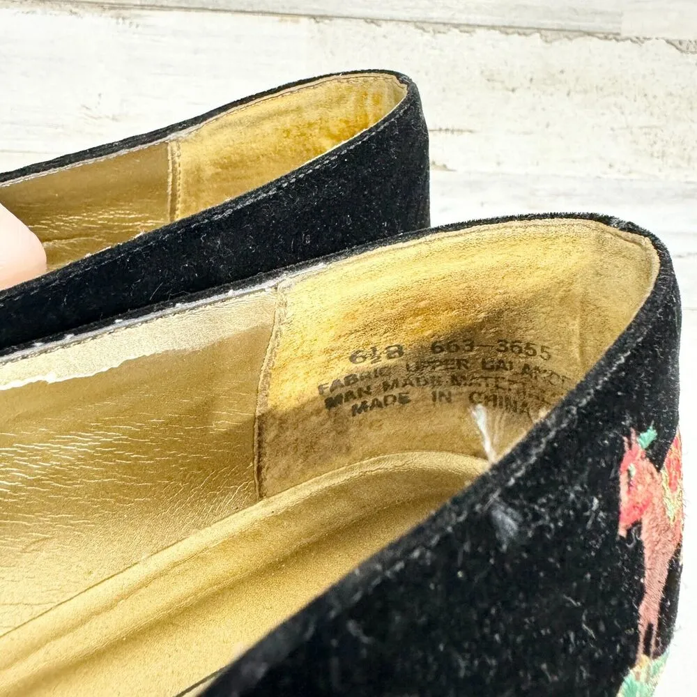 VTG WORTHINGTON Flats Women Size 6.5 Christmas Holiday Embroidered Black Velvet - Image 6