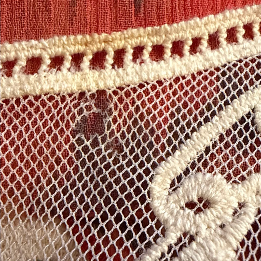 Free People Day Dreamer Red Orange Batwing Sleeve Lace Blouse Size Large - Image 6