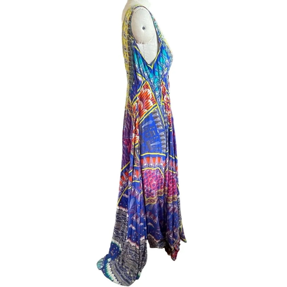 Camilla 100% Silk Swarovski Beaded V-Neck Bright Print Maxi Dress Size Medium/Lg - Image 5