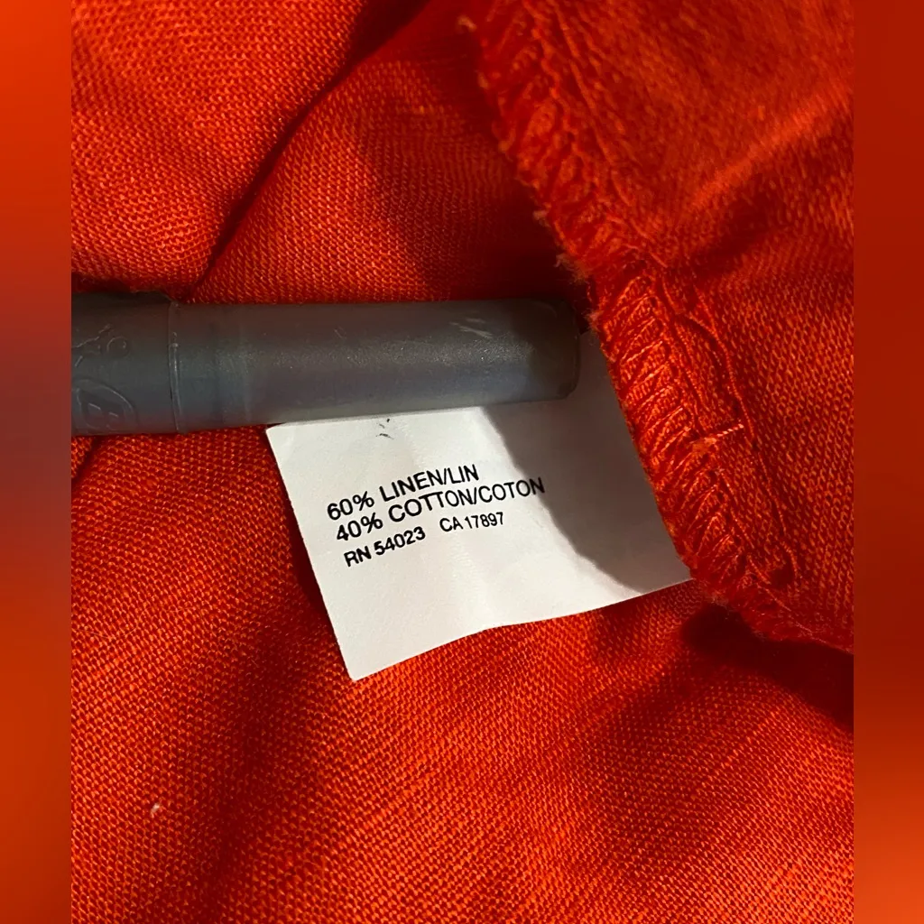 Gap Red Button‎ Up Wide 3/4 Sleeve Linen Shirt Size M Cuff Pockets - Image 7