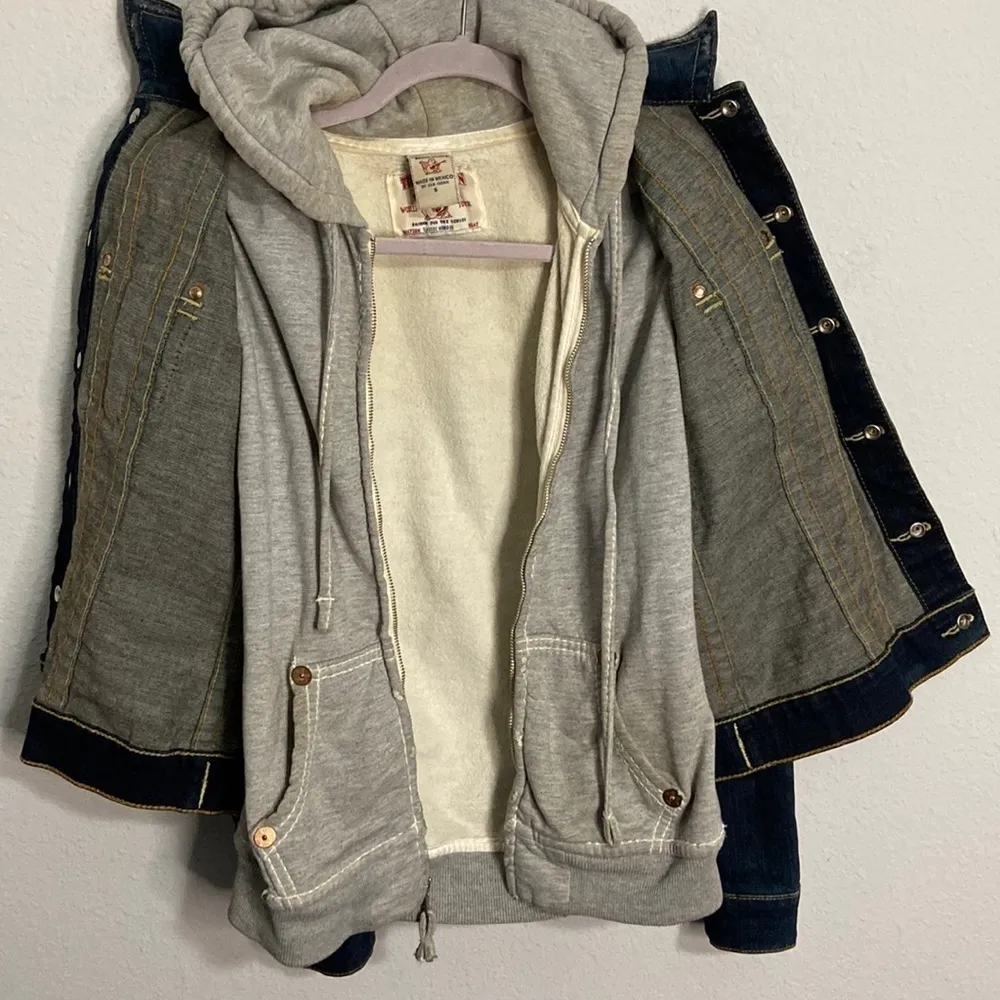 TRUE Religion Jimmy Hooded Denim Jacket size Small - Image 4