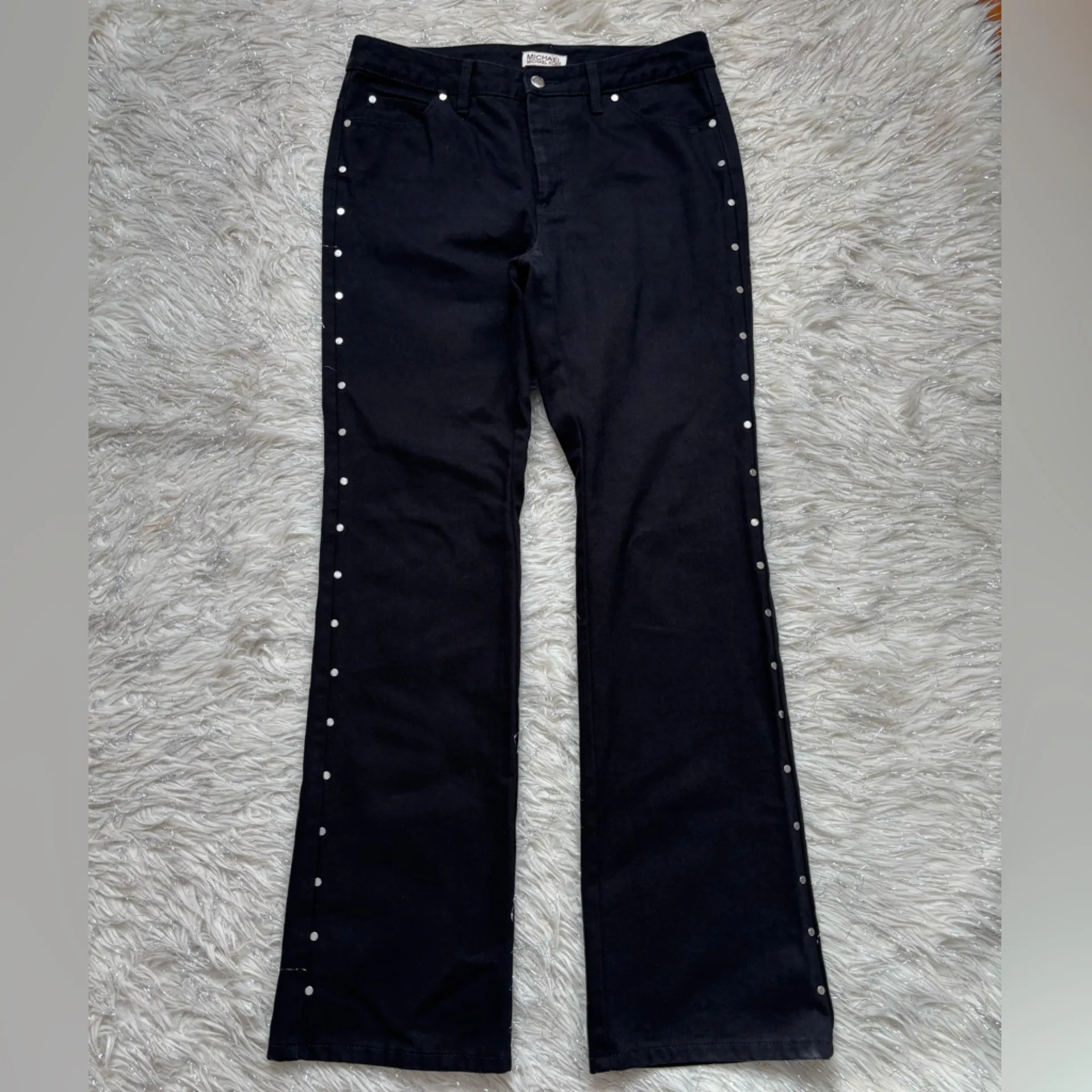 Michael Michael Kors Black Women’s Flare Stud Side Button pants Jeans Size 6 - Image 4