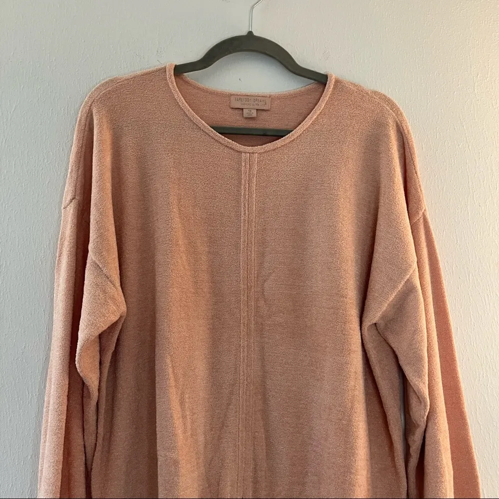 Barefoot Dreams Top CozyChic Ultra Lite Tie Front Lounge Pullover Pink Sz 1X EUC - Image 2