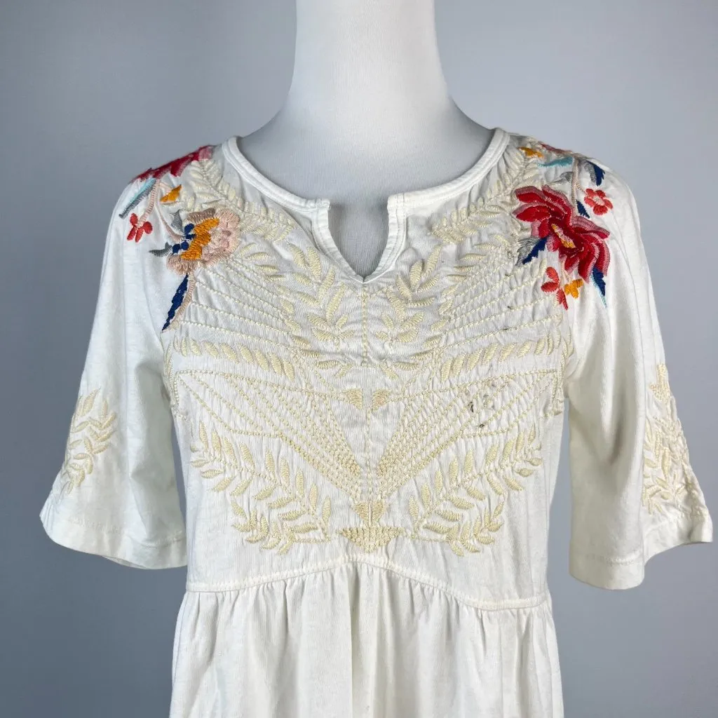 NWOT Johnny Was Embroidered Floral Short Sleeves Tee T-Shirt Size S Cream - Image 3