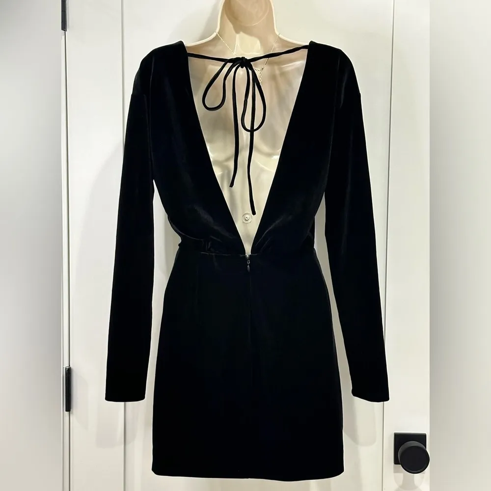 LPA Celeste Mini Dress Small Black Velvet Faux Wrap Long Sleeve Cocktail Party - Image 5