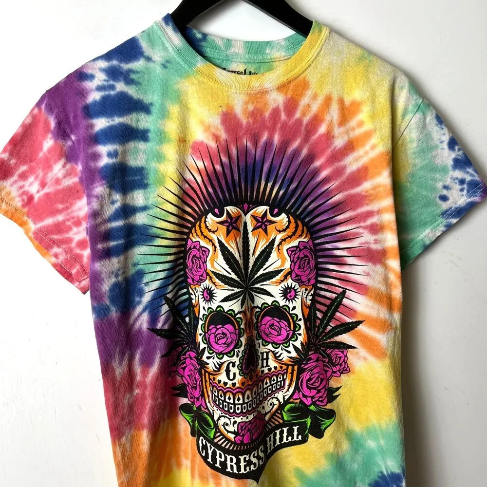 2021 Cypress Hill Tie Dye T Shirt Large Skull Weed Rose Graphic Rap Tee Hip Hop Purple - Image 2