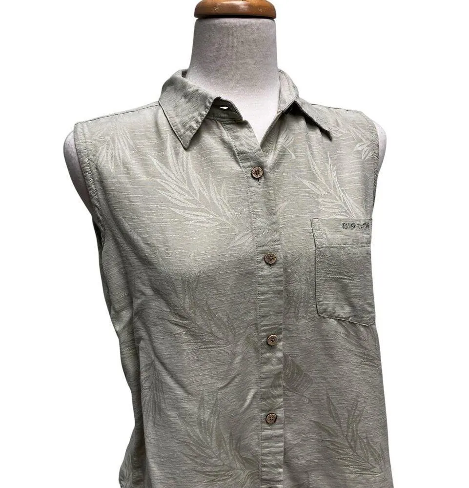 VTG Big Dogs Resortwear 100% Silk Top Sz M Pale Green Button Up Tropical Coastal - Image 5