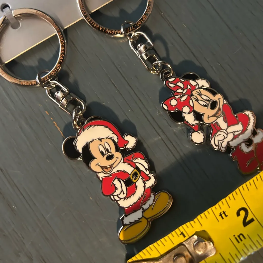 Disneyland Paris Mickey and Minnie Festive Keychains - Silver and Red (New) - Image 7