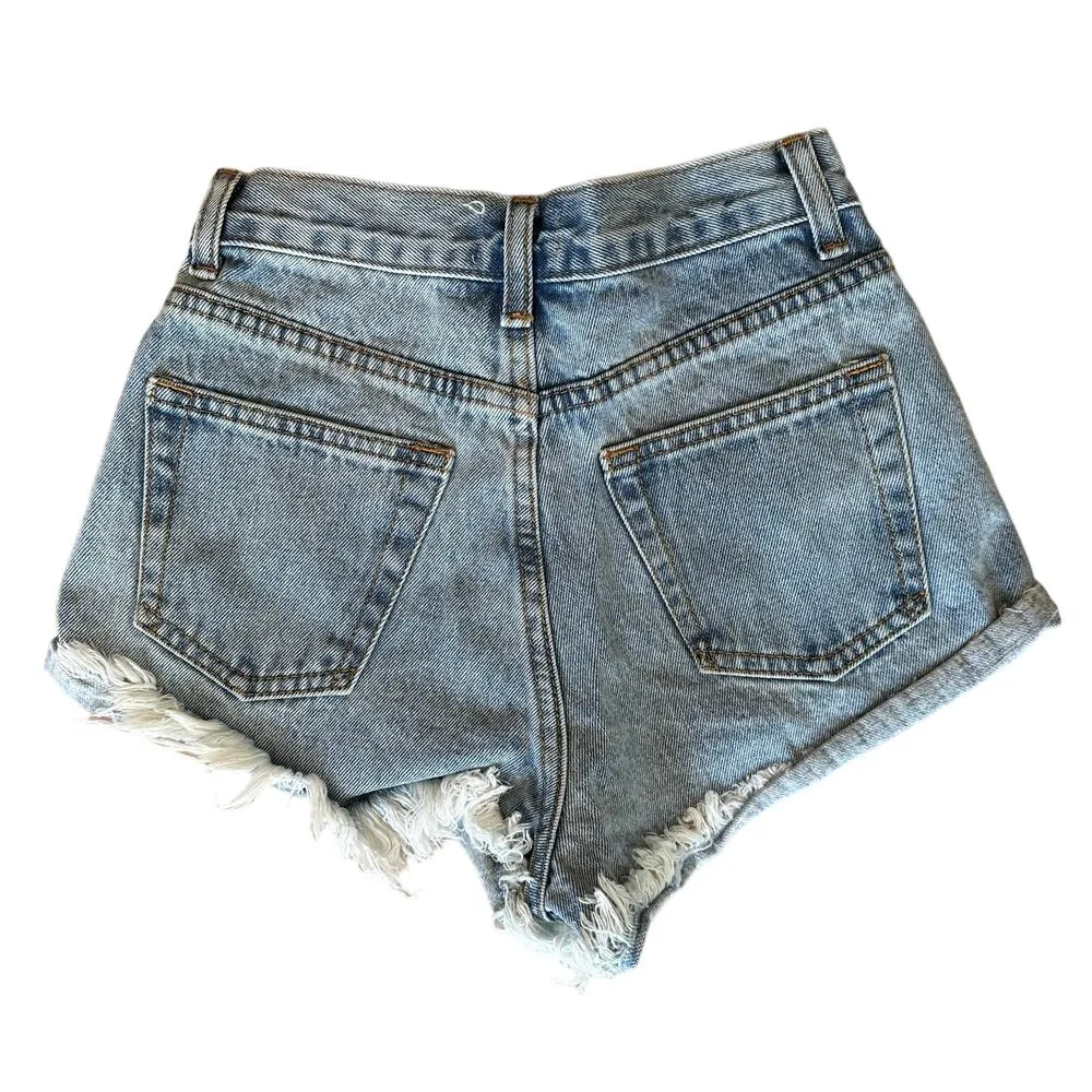 Superdown High Rise Cutoff Jean Shorts Size 23 Light Wash Faded Denim $68 NEW - Image 6