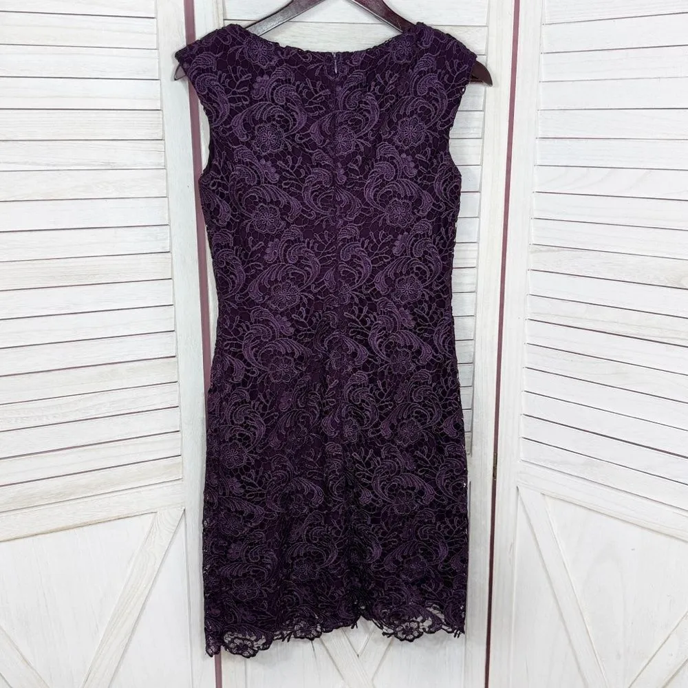 Lauren Ralph Lauren Lace Sleeveless Sheath Dress Dark Purple 2 Cocktail Party‎ - Image 9