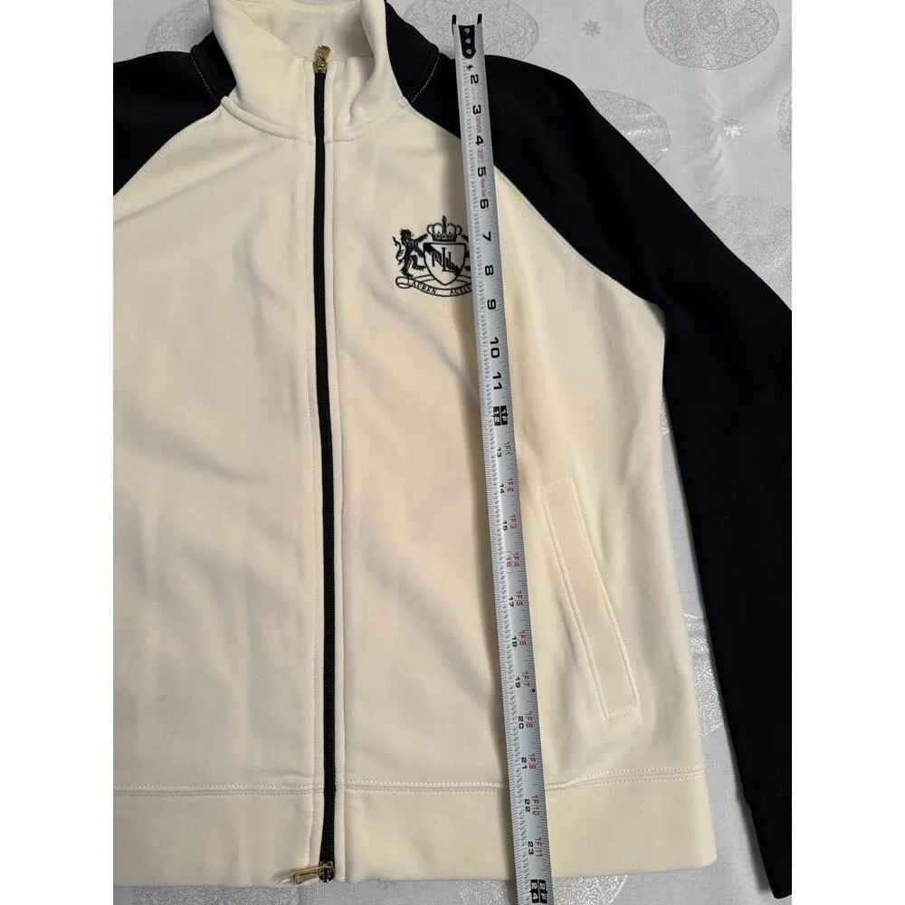 Lauren Ralph Lauren Zip Up Jacket Crest Cream Black Women's Large Ivory - Image 2