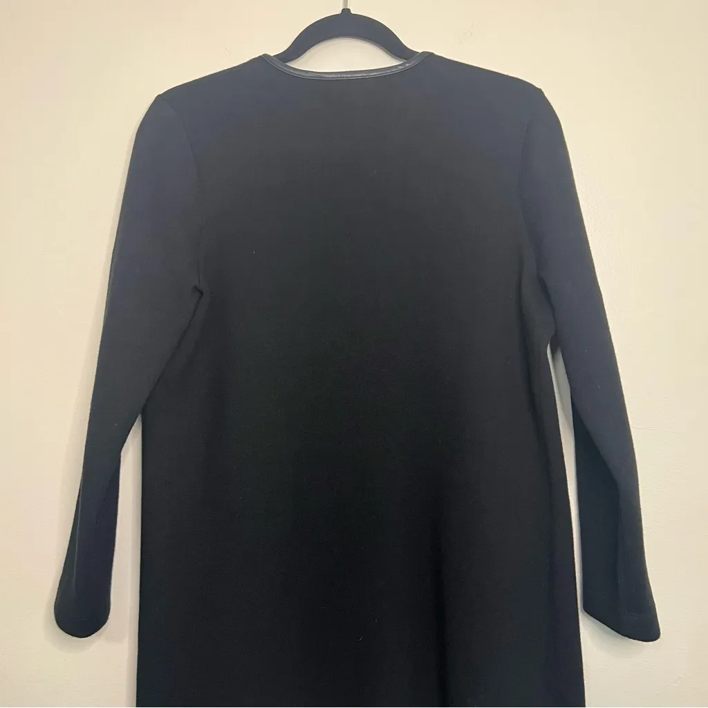 J.McLaughlin Black Open Front Cardigan Faux Leather Trim Sweater Coat M - Image 7