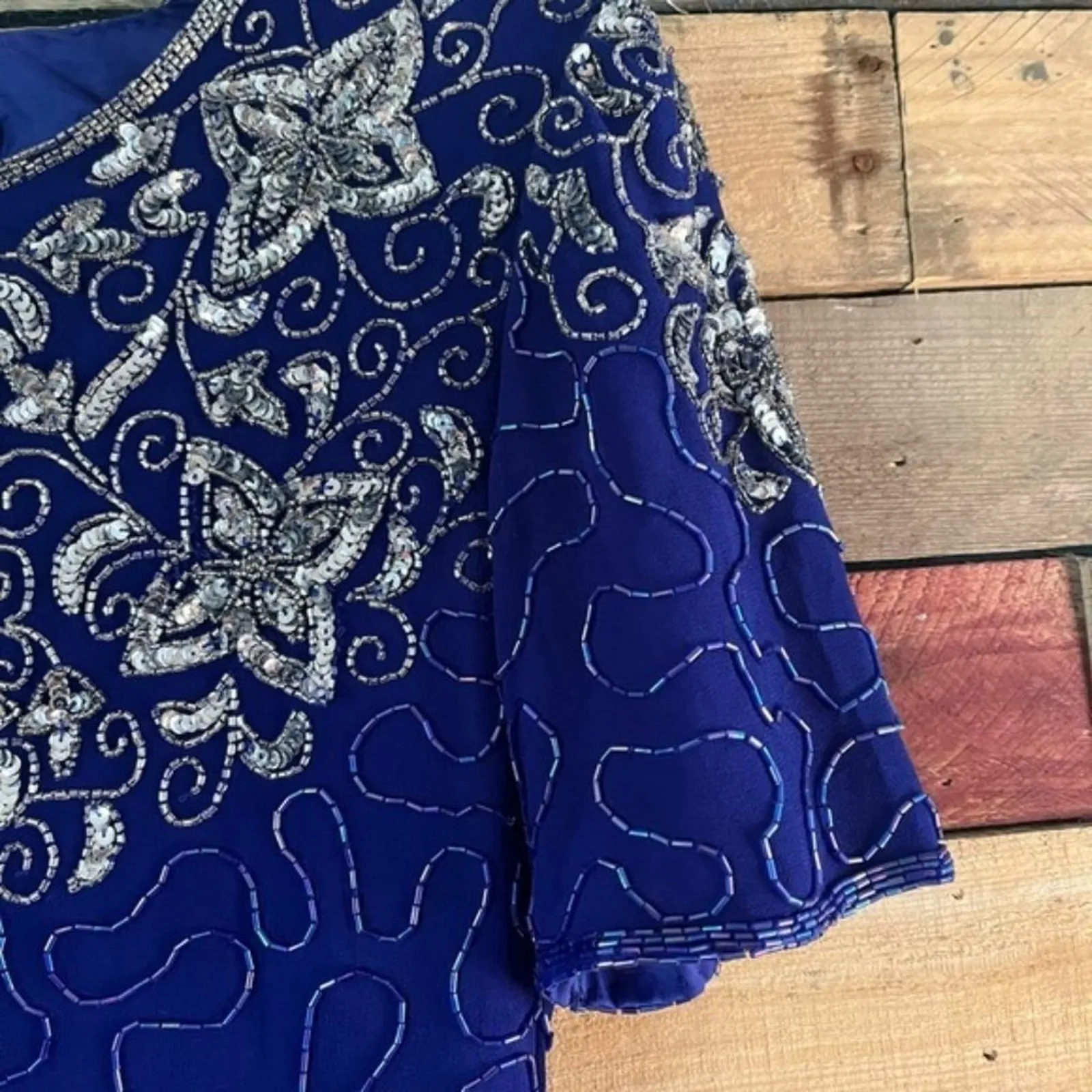 Life & Style Blue‎ Beaded and Sequin Dress Size Small Blue - Image 4