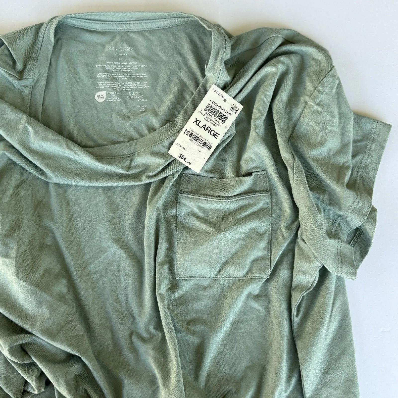NWT State Of Day Women’s Solid Light Green Short Sleeve Pajama Top Only XL Modal - Image 3