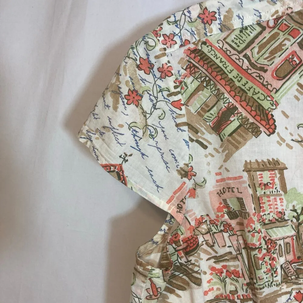 Jones New York Sport Cotton Multicolor Floral Cap Sleeve Button Shirt Blouse Top - Image 4