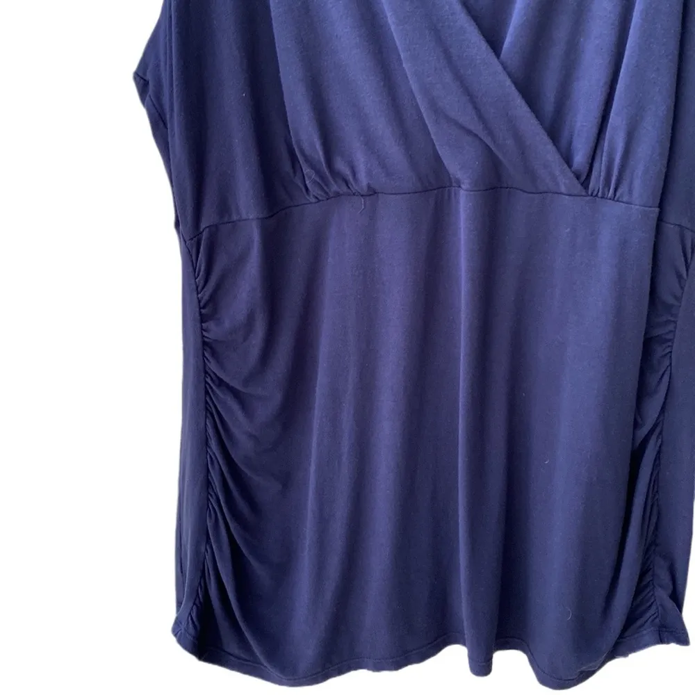 💙 I.N.C. Macy’s Navy Blue Sleeveless Surplice Side Ruching Tank Top, Plus 2X - Image 5