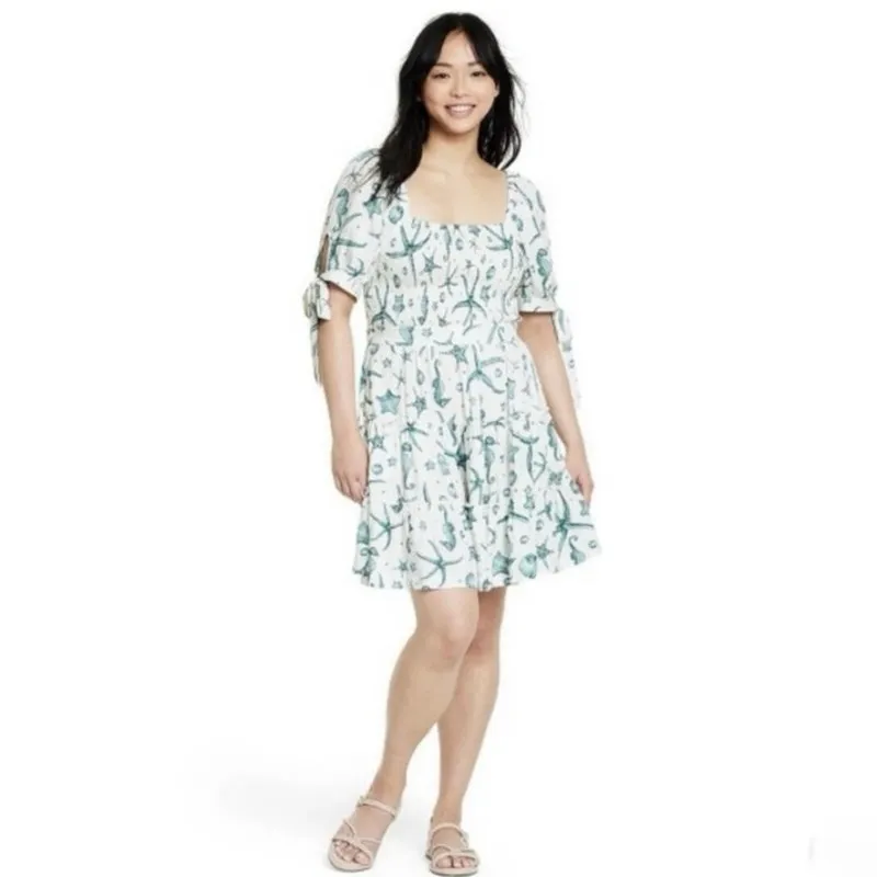 Agua Bendita x Target Smocked Sea Creature Dress | White Teal | Sz XL | Coastal - Image 3