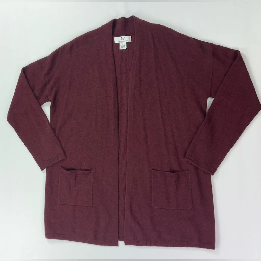 Magaschoni Cashmere Burgundy Open Front Cardigan Sweater Size Large - Image 1