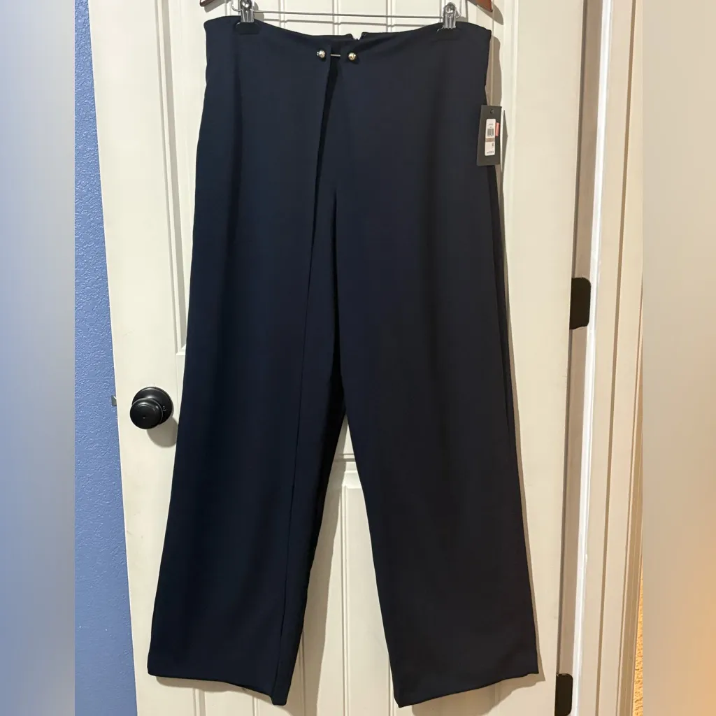 Halston Marine Blue Flat Front Draped Trouser Pants NWT - Image 3
