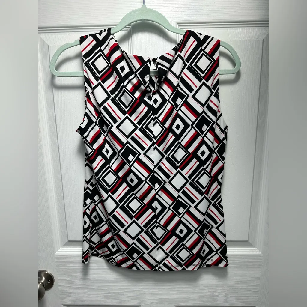 Calvin Klein Geometric Sleeveless Blouse - Black, White, Red - Image 3