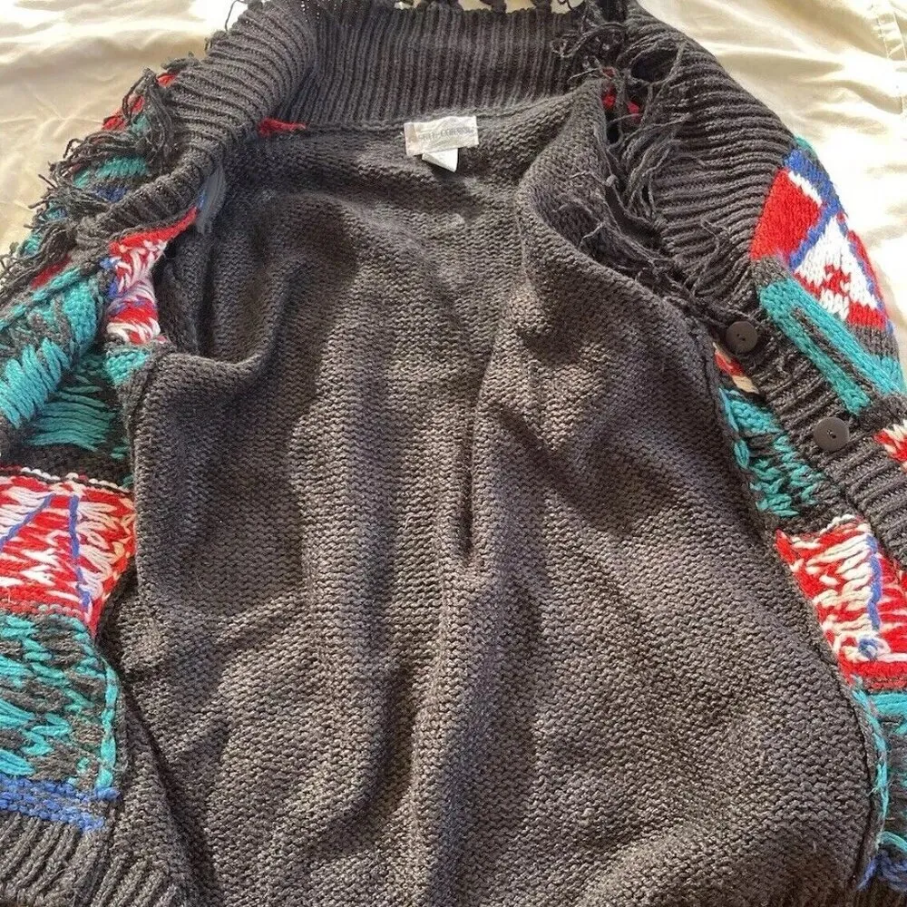 Vintage Casual Corner Cardigan Women's Native American Green Black Hand Knitted Size L - Image 14