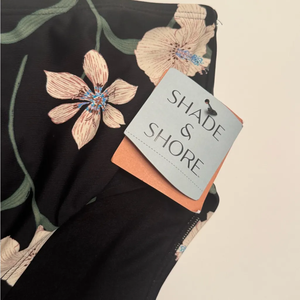 Shade & Shore Black Floral Mid High Rise Bikini Bottoms Women’s Size Large NWT - Image 5