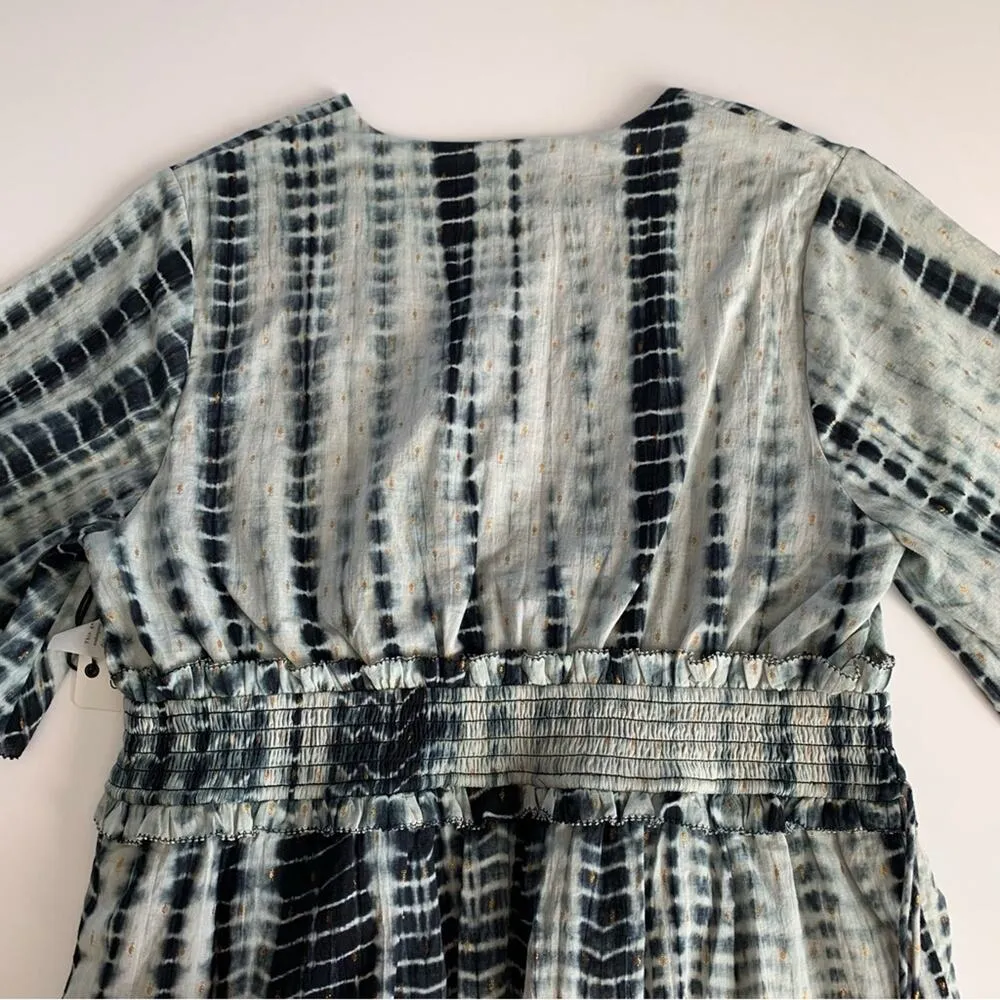 Saylor Syden Navy Tie Dye Gold Metallic V-neck Tiered Boho Mini Dress Large - Image 8