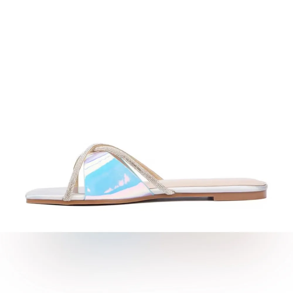 Fashion To Figure Sylvie Silver Holographic Iridescent Rhinestone Sandals 7 - Image 4