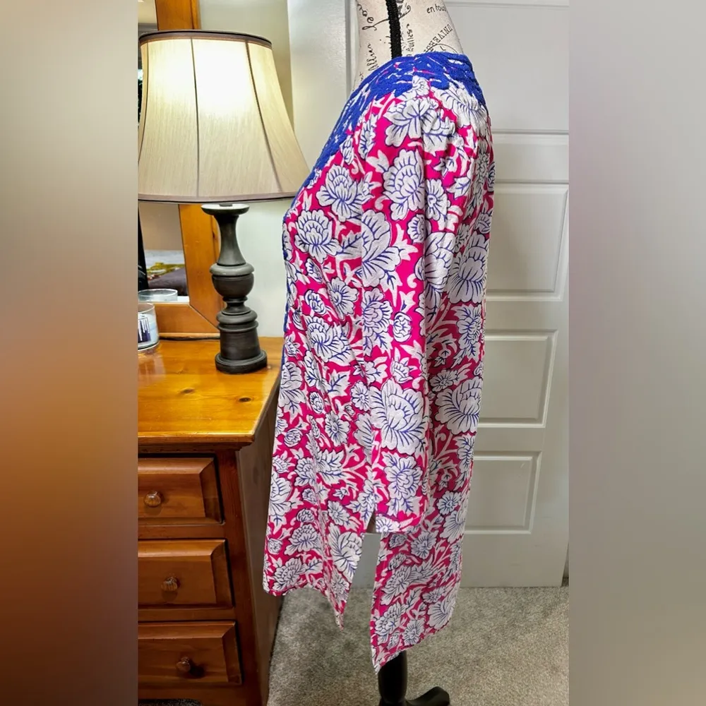 ROBERTA ROLLER RABBIT Embroidered Kurta Freymann Pink/BlueTunic Cover Up Sz XS - Image 6