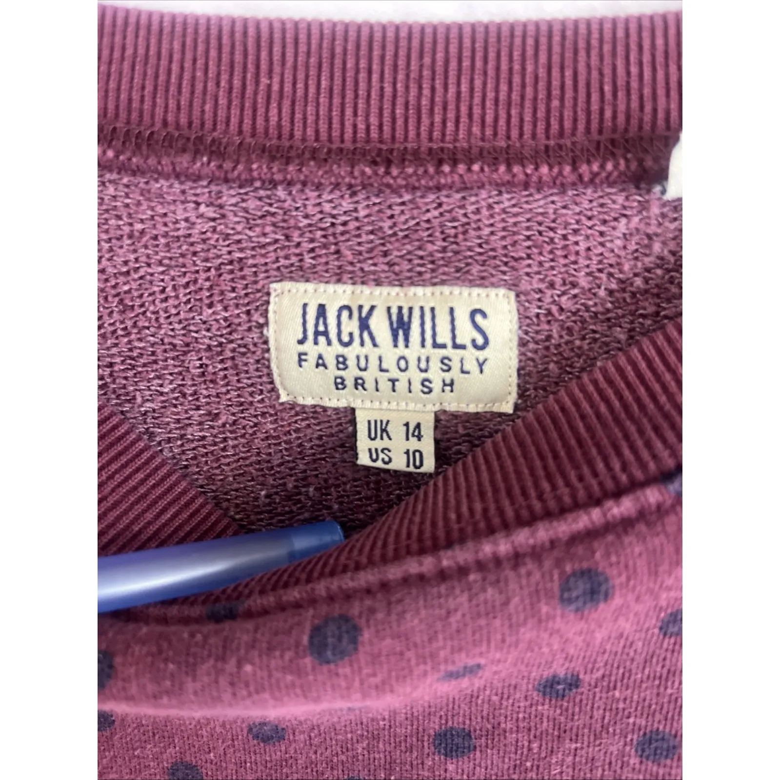 Jack Wills Burgundy Navy Polka Dot Bloke-core Twee Jumper Sweatshirt Size 10 - Image 5