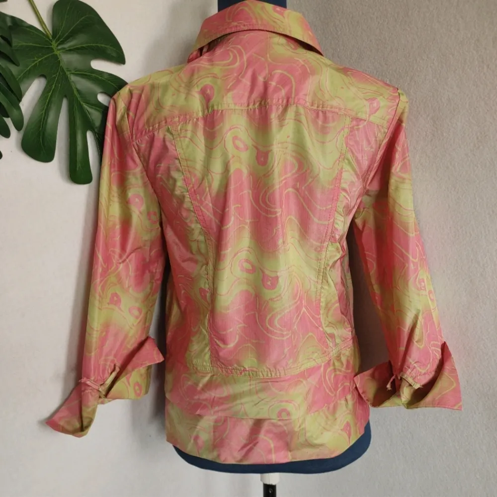 Cheryl Nash Windridge Lime Green Pink Swirl Design Jacket - Image 4