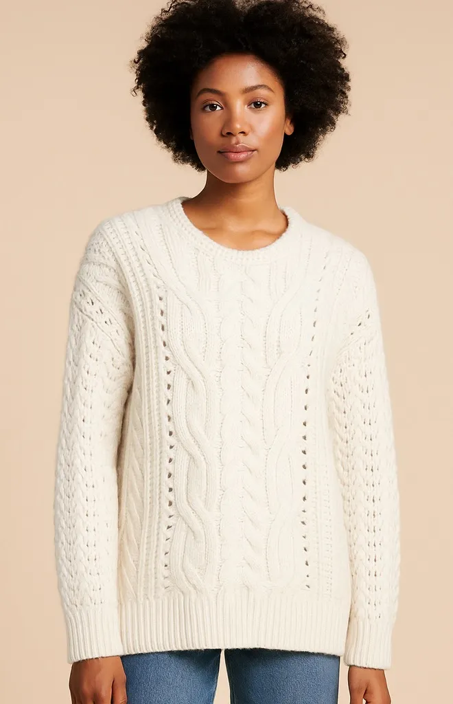 The Kooples Wool Alpaca Mohair Chunky Knit Sweater Fair Isle Fisherman Cream M - Image 1