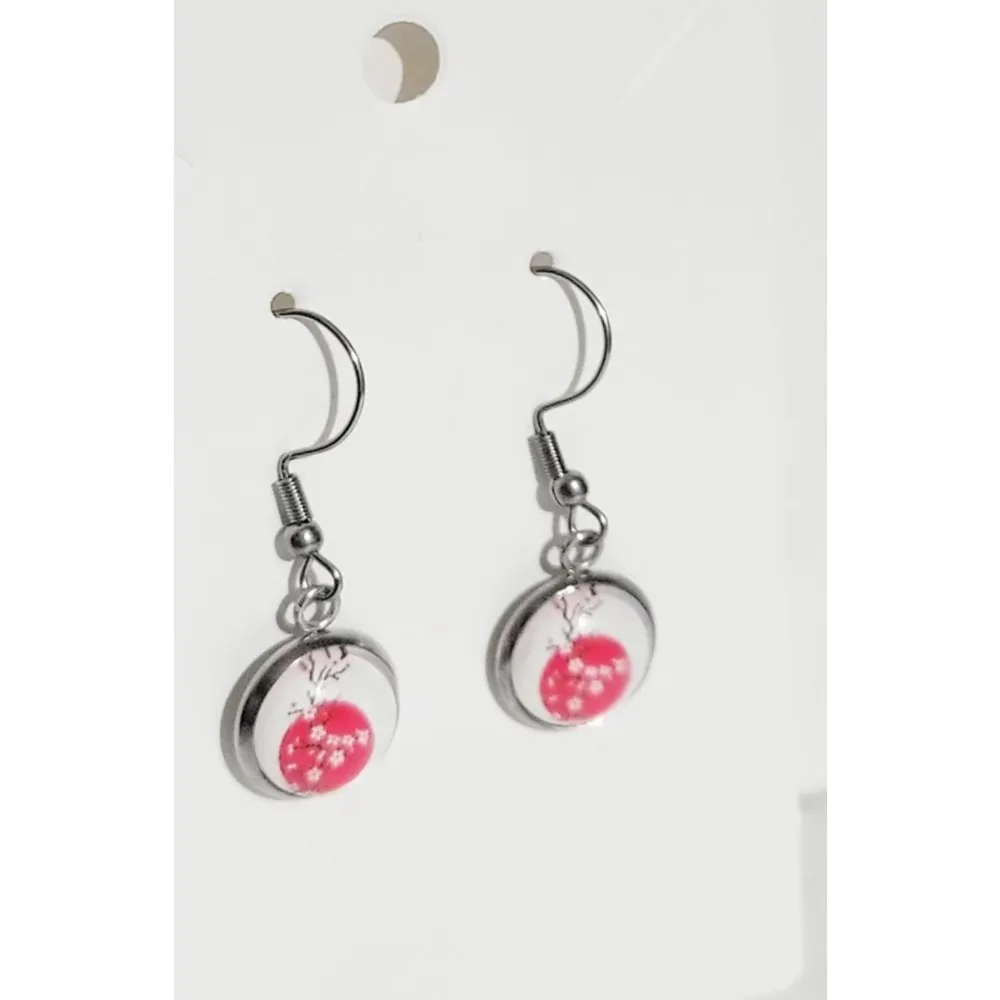 Hand Crafted cherry blossom dangle drop earrings Pink - Image 2