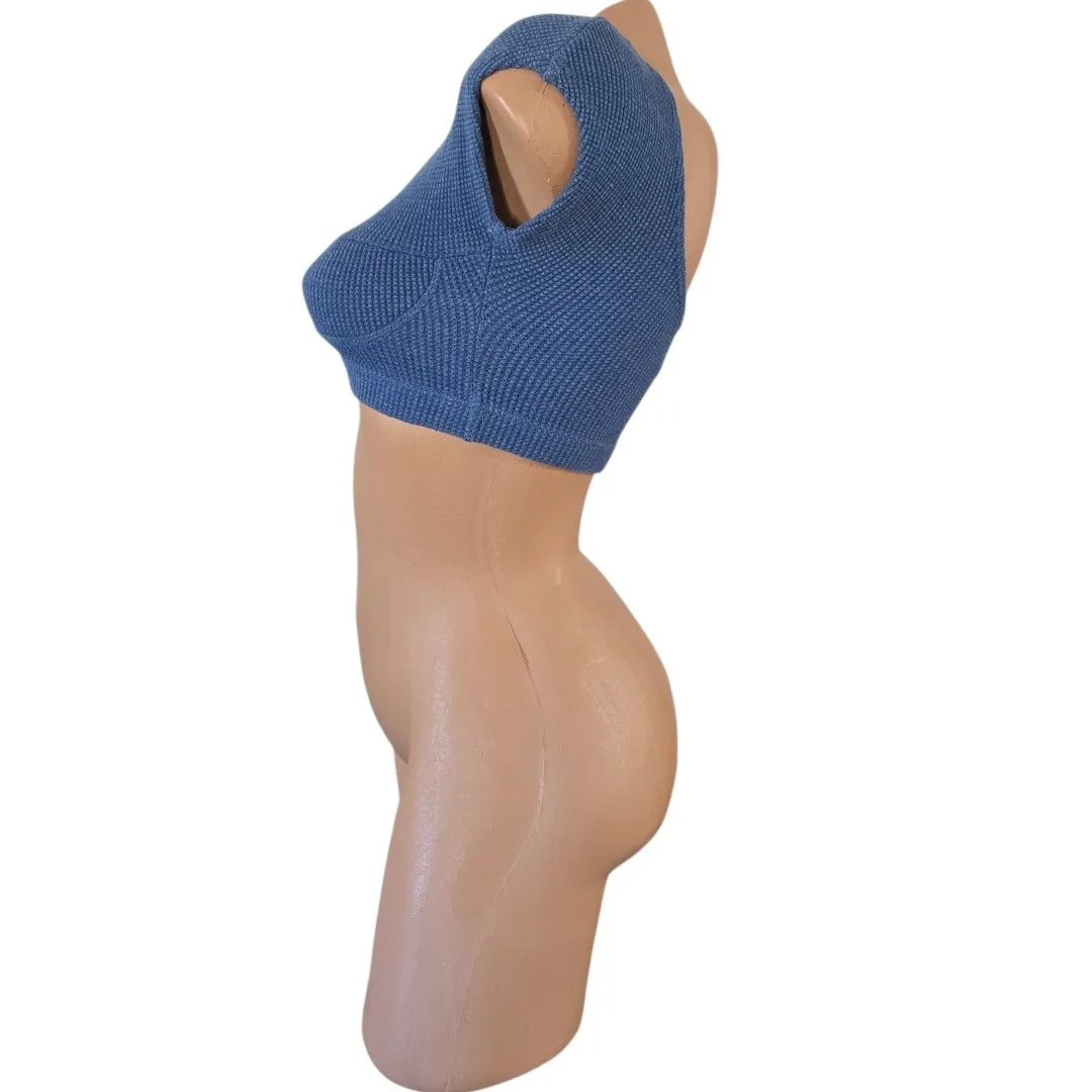 Vintage LA SPORT 90s Blue Ribbed Cap Sleeve Crop Top Size Small Hip Hop Sporty - Image 3