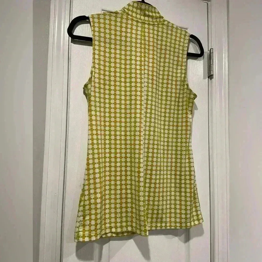 Banana Republic Sleeveless Shirt Green White Houndstooth Tie Front Detail Sz XS - Image 7
