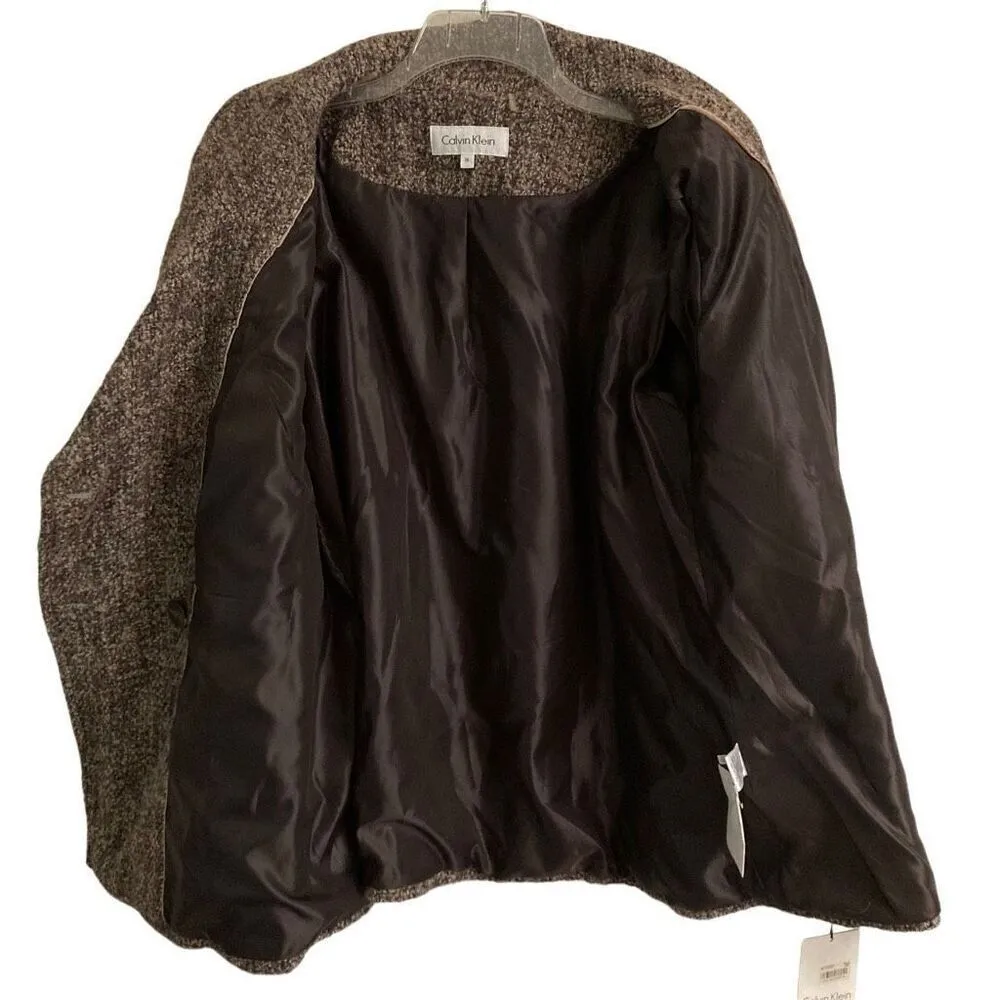 Calvin Klein Wool Blend Double Breasted Pea Coat Size 1X Brown Woven Tweed Lined - Image 5