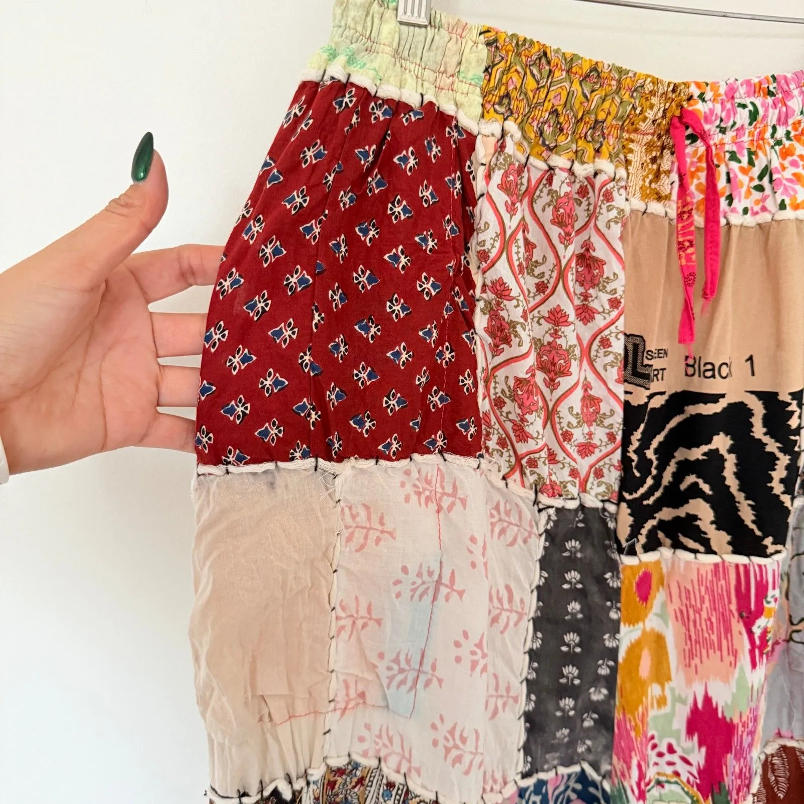 Kantha Patchwork Flare Vibrant Boho Wide Leg Hippie Drawstring Pants Size undefined - Image 4