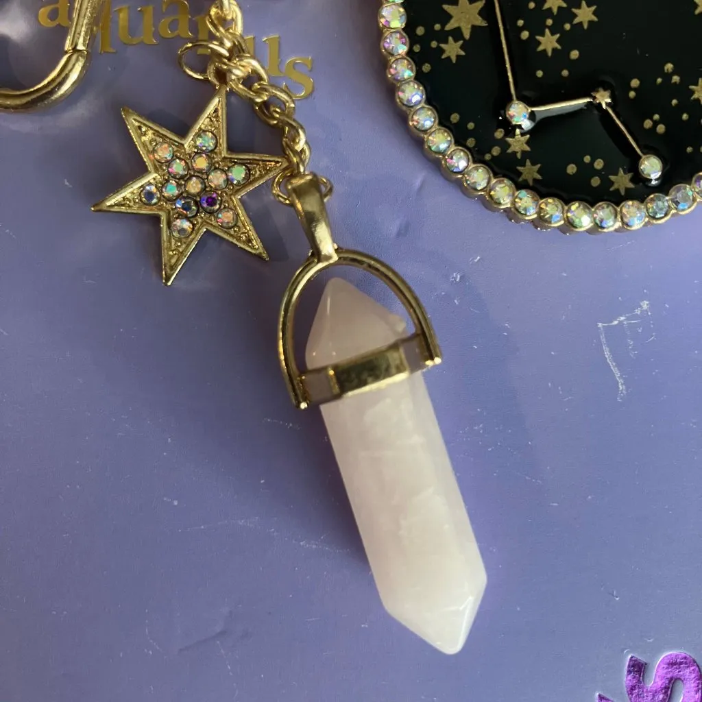 NWT Aquarius Zodiac Crystal Keychain Bag Charm Claire’s Celestial Whimsigoth Gold - Image 4