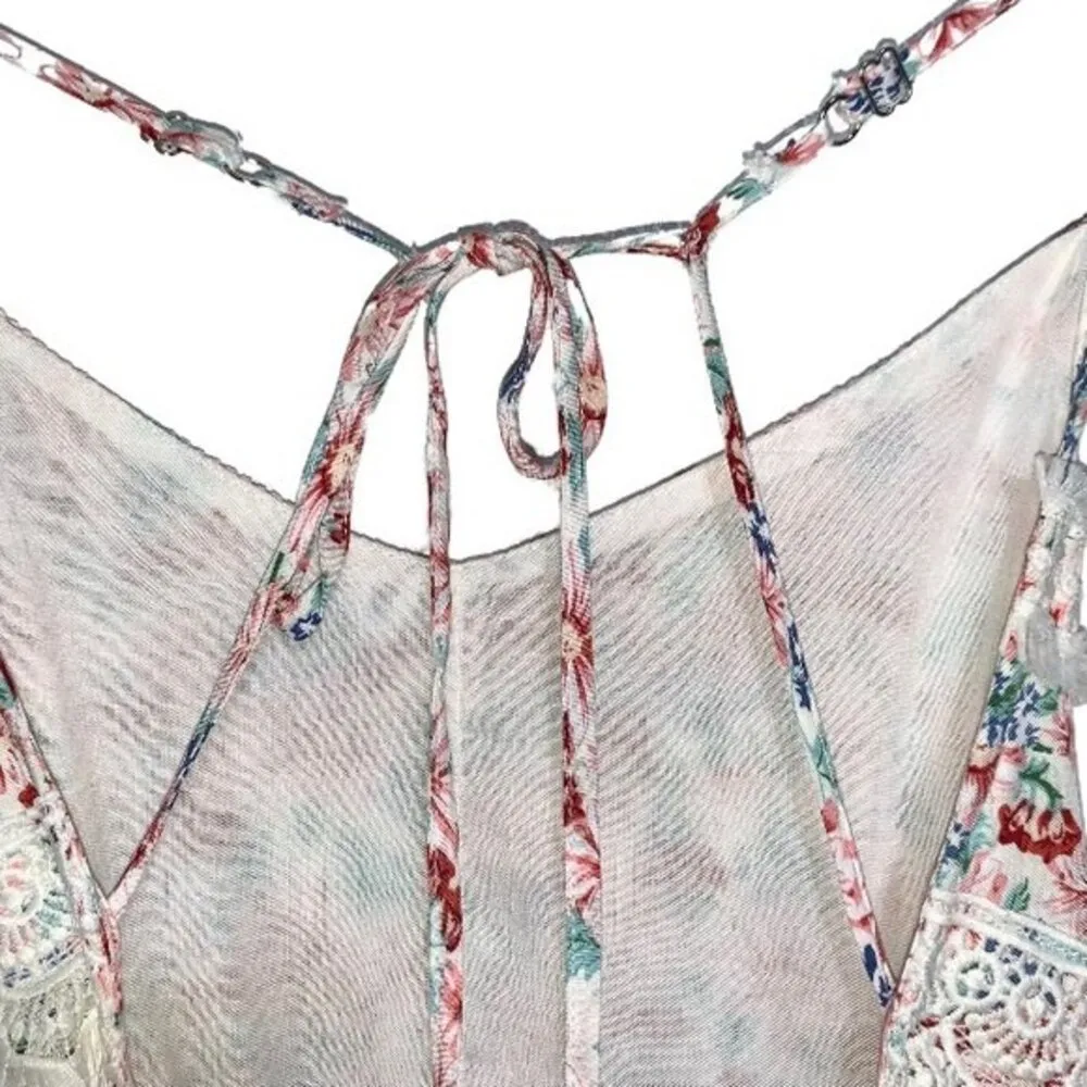 Listicle Flower Child Floral Fringe Crochet Sleeveless Multicolored Mini Dress - Image 7