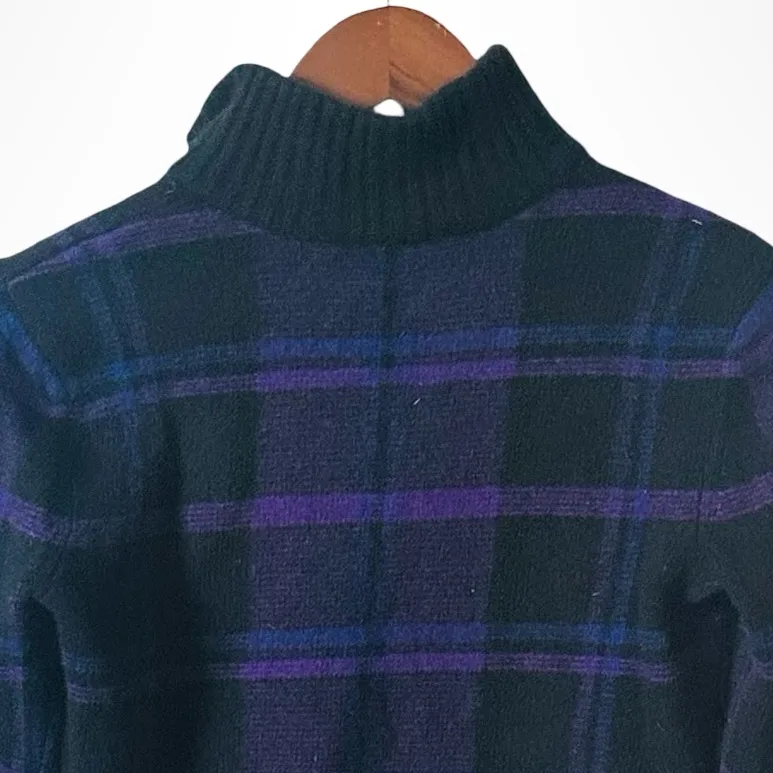 Lauren Ralph Lauren Petite Plaid Quarter Zip Wool Blend Sweater PS Black Purple - Image 5