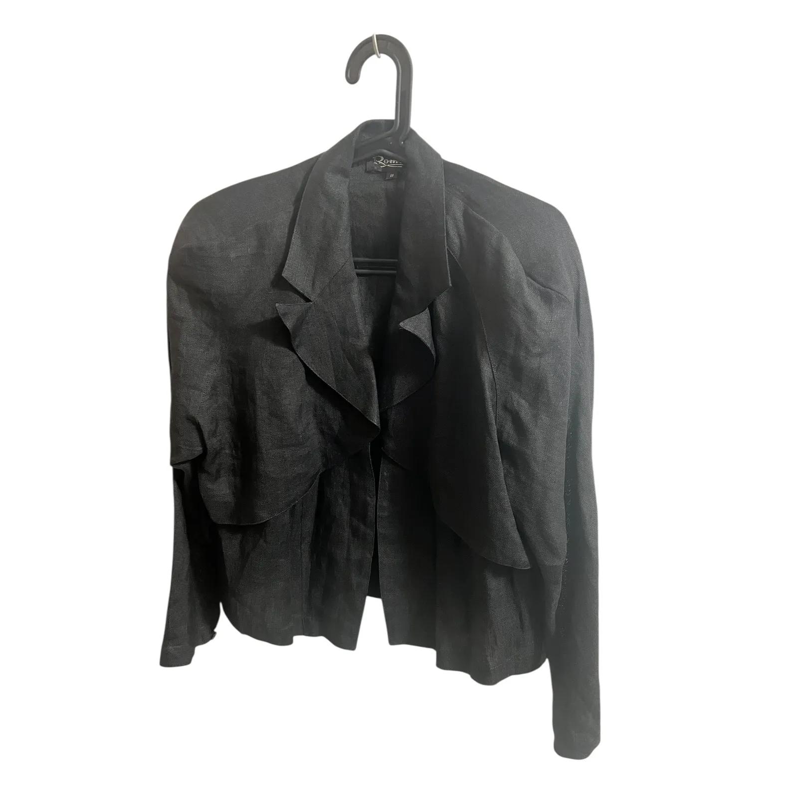 Romani Linen Blend Jacket Wide Leg Pants Set Women Size 11 Black Cocktail Party - Image 8