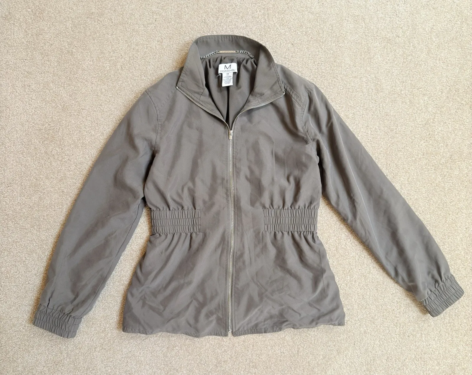 Magaschoni Olive Green Lightweight Sateen Full-Zip Bomber Field Jacket Womens XS - Image 1