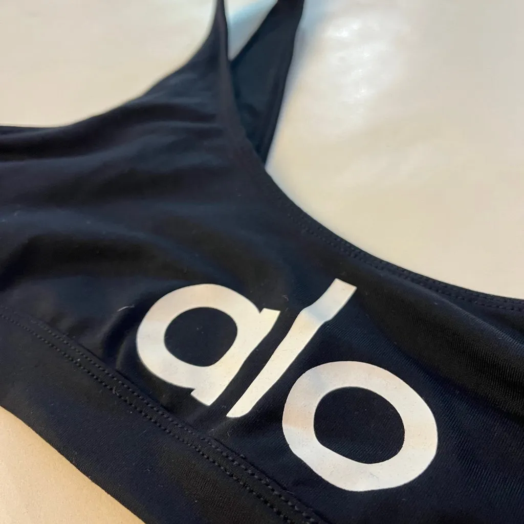 ALO YOGA Ambient Logo Sports Bra Black White Medium - Image 4