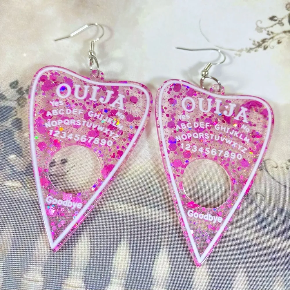 Multi pink glitter acrylic large Plectrum earrings - Image 2