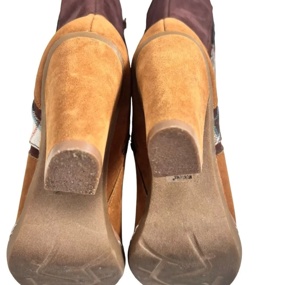 Muk Luks Nola brown:suede vegan boho patchwork heeled boots Brown Size 10 - Image 11