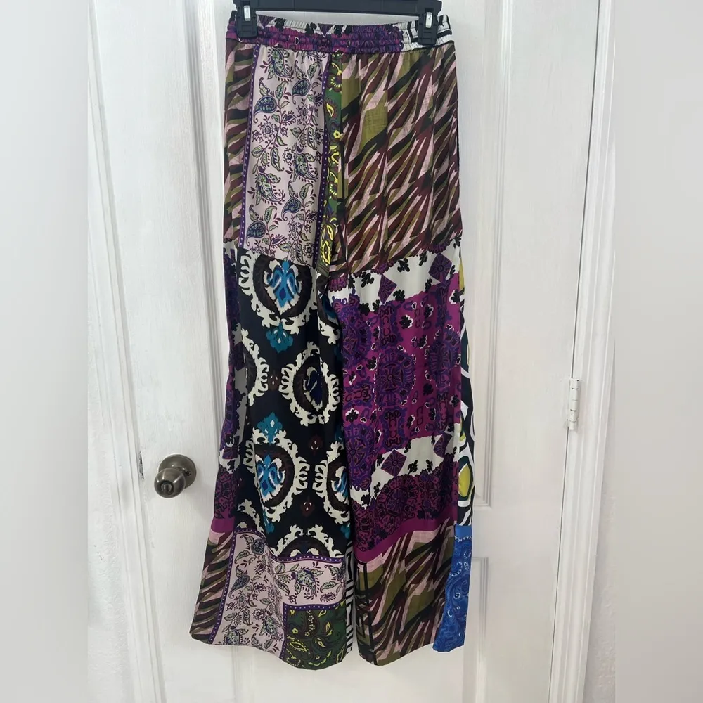 Zara Patchwork Print Pants Pajama Style Flowy Blue Purple (Size XS) - Image 8