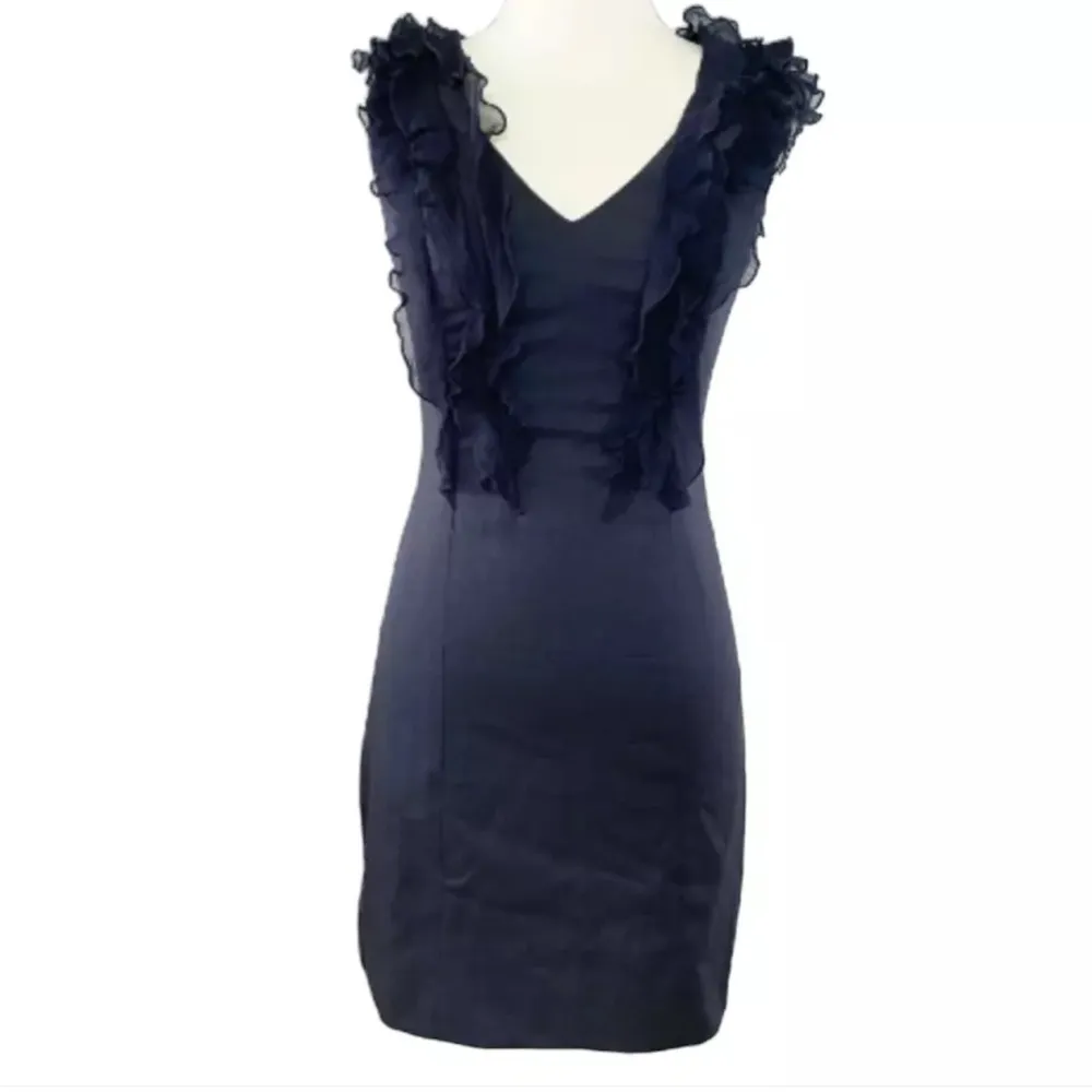 Rebecca Taylor Yacht Club Chiffon Ruffle Sheath Dress Size 4 Dark Navy Blue - Image 2
