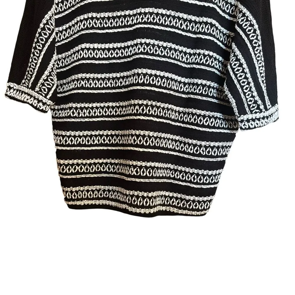 NIC+ZOE Sweater Top Petite Medium Black White Knit Stripe Pullover Linen Blend - Image 4