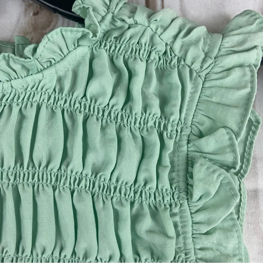 Express Fitted Ruched Bodycon Mint Green Sleeveless Ruffle Top Size Medium NWT - Image 10